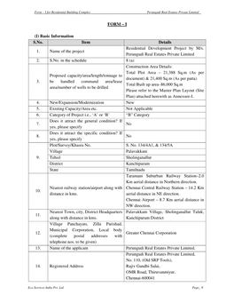 Form – I for Residential Building Complex Perungudi Real Estates Private Limited