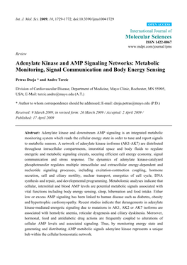 Adenylate Kinase and AMP Signaling Networks: Metabolic Monitoring, Signal Communication and Body Energy Sensing