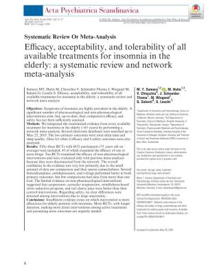 Efficacy, Acceptability, and Tolerability of All Available Treatments for Insomnia in the Elderly: a Systematic Review and Netwo