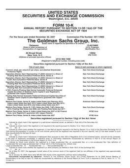 The Goldman Sachs Group, Inc. (Exact Name of Registrant As Specified in Its Charter) Delaware 13-4019460 (State Or Other Jurisdiction of (I.R.S