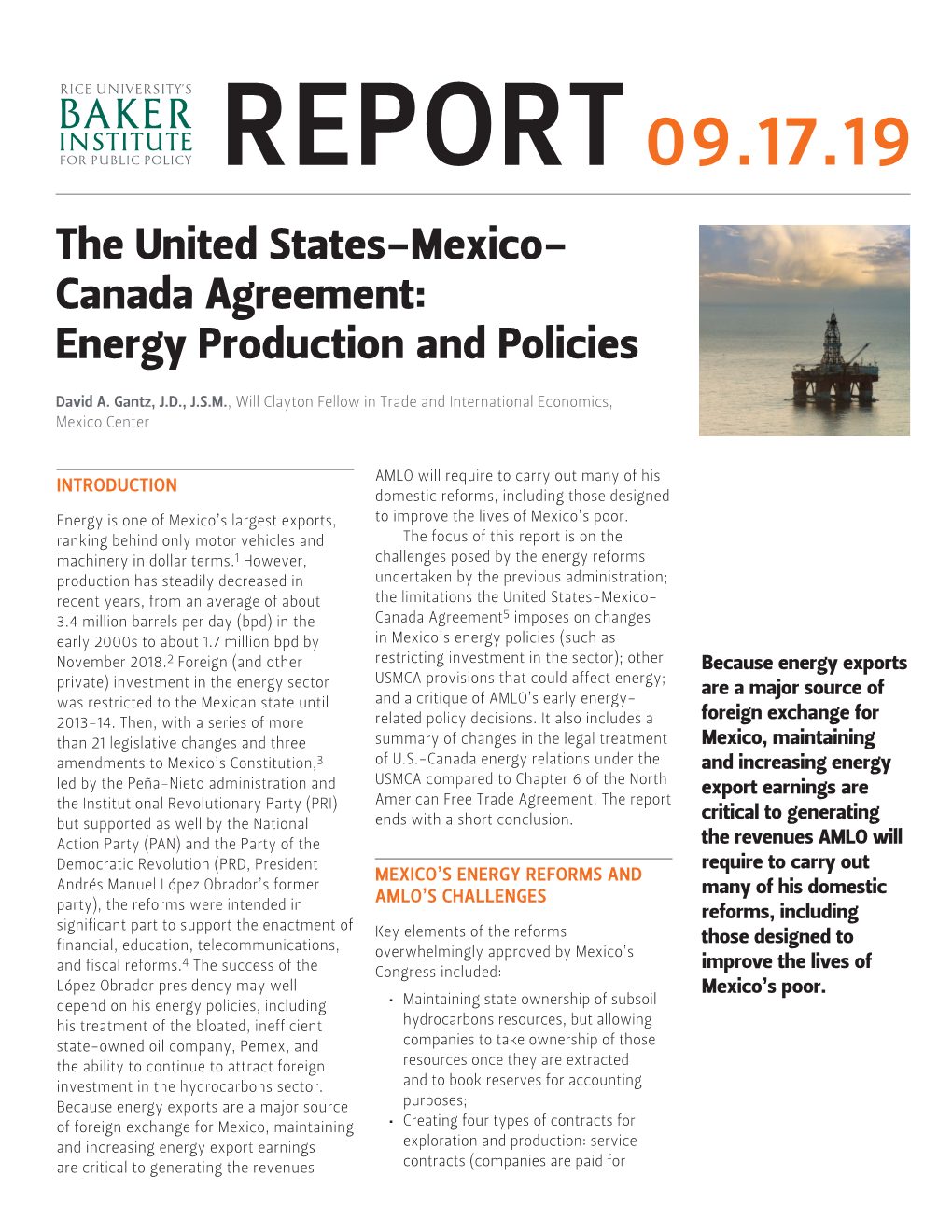 The United States-Mexico-Canada Agreement: Energy Production and Policies