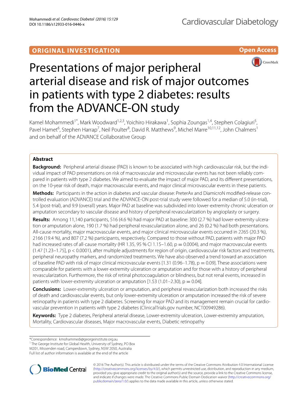 Presentations of Major Peripheral Arterial Disease and Risk of Major Outcomes in Patients with Type 2 Diabetes