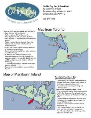 Map from Toronto Map of Manitoulin Island