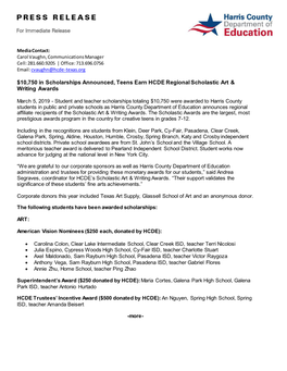 2019 HCDE Press Releases