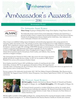 The Ambassador Award Recipient the Taoiseach Award Recipients