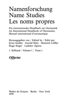 Namenforschung Name Studies Les Noms Propres