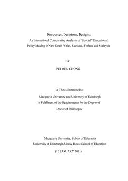 Discourses, Decisions, Designs: an International Comparative Analysis of “Special” Educational Policy Making in New South Wales, Scotland, Finland and Malaysia