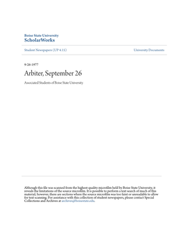 Arbiter, September 26 Associated Students of Boise State University