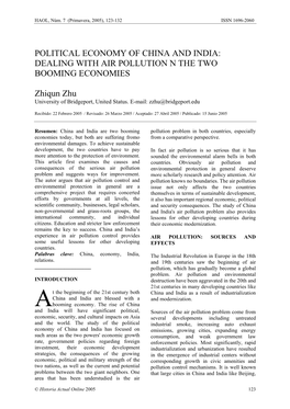 Political Economy of China and India: Dealing with Air Pollution N the Two Booming Economies