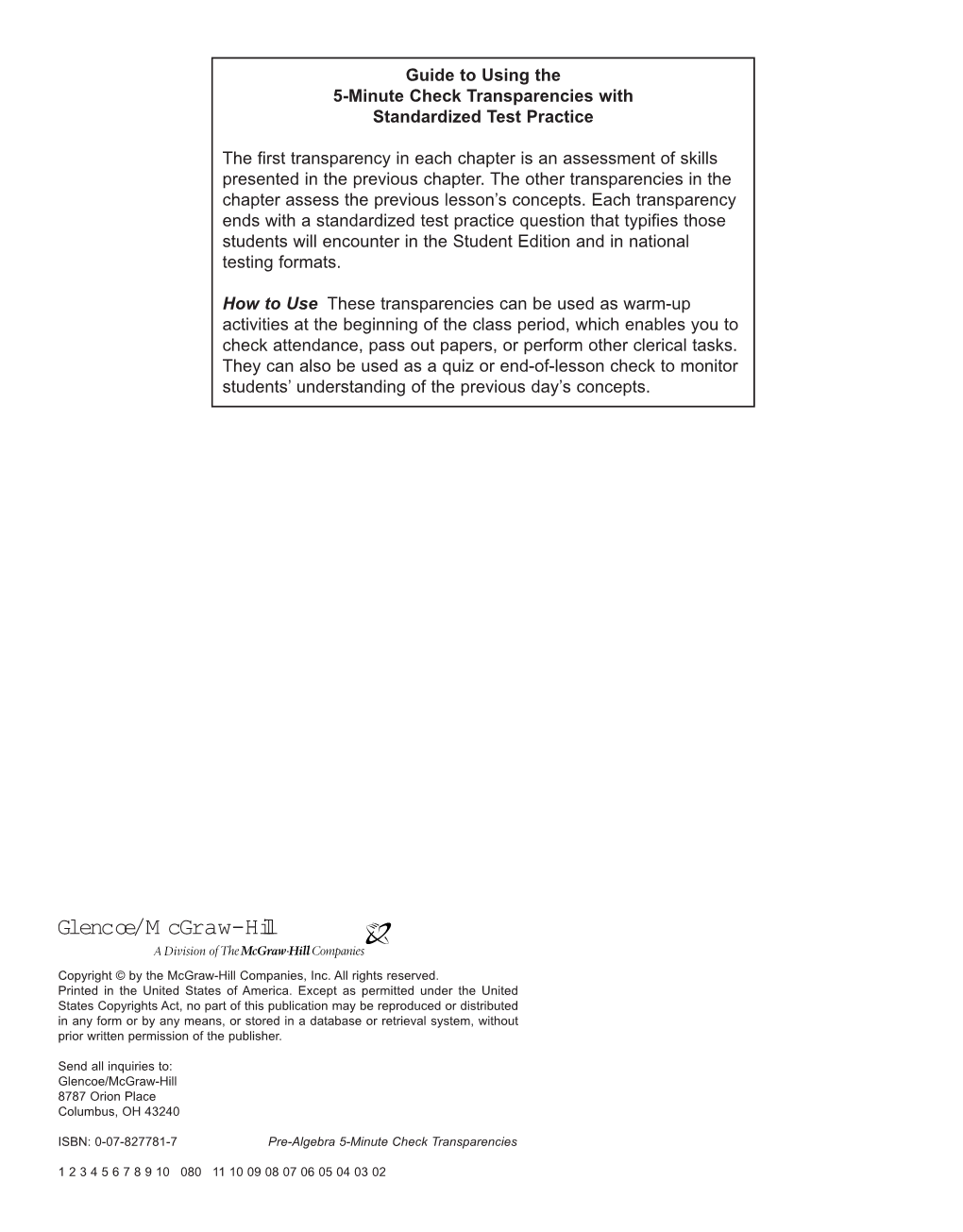 5-Minute Check Transparencies with Standardized Test Practice