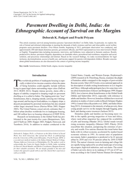 Pavement Dwelling in Delhi, India: an Ethnographic Account of Survival on the Margins Deborah K