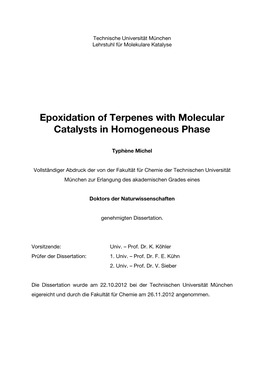 Epoxidation of Terpenes with Molecular Catalysts in Homogeneous Phase