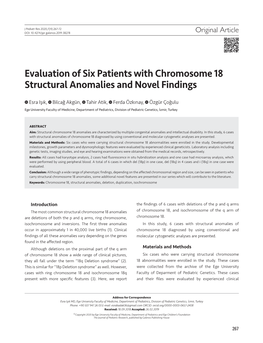 Evaluation of Six Patients with Chromosome 18 Structural Anomalies and Novel Findings