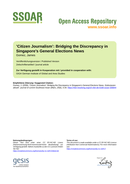 'Citizen Journalism': Bridging the Discrepancy in Singapore's