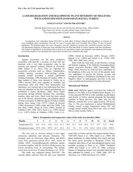 Land Degradation and Halophytic Plant Diversity of Milleyha Wetland Ecosystem (Samandağ-Hatay), Turkey