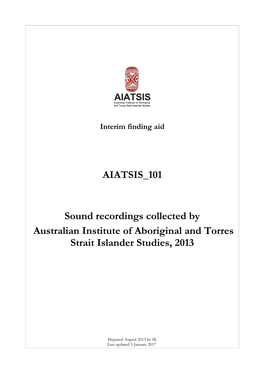 Sound Recordings Collected by Australian Institute of Aboriginal and Torres Strait Islander Studies, 2013