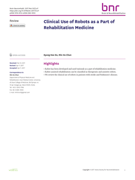 Clinical Use of Robots As a Part of Rehabilitation Medicine