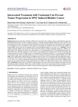 Intravesical Treatment with Vorinostat Can Prevent Tumor Progression in MNU Induced Bladder Cancer