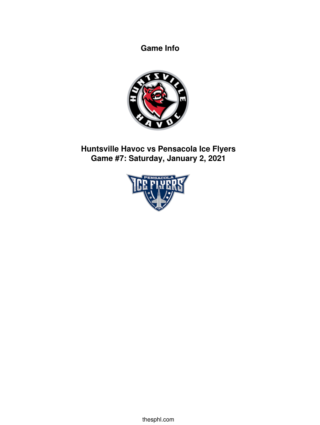 Game Info Huntsville Havoc Vs Pensacola Ice Flyers Game #7