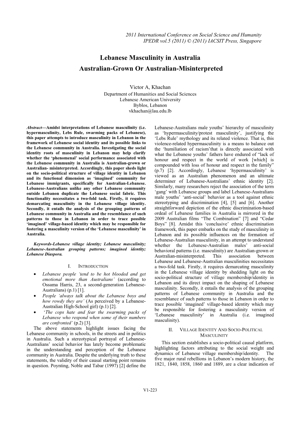 Lebanese Masculinity in Australia Australian-Grown Or Australian-Misinterpreted