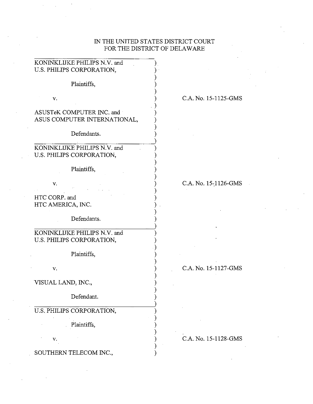 IN the UNITED STATES DISTRICT COURT for the DISTRICT of DELAWARE KONINKLIJKE PHILIPS N.V. and U.S. PHILIPS CORPORATION, Plaintif