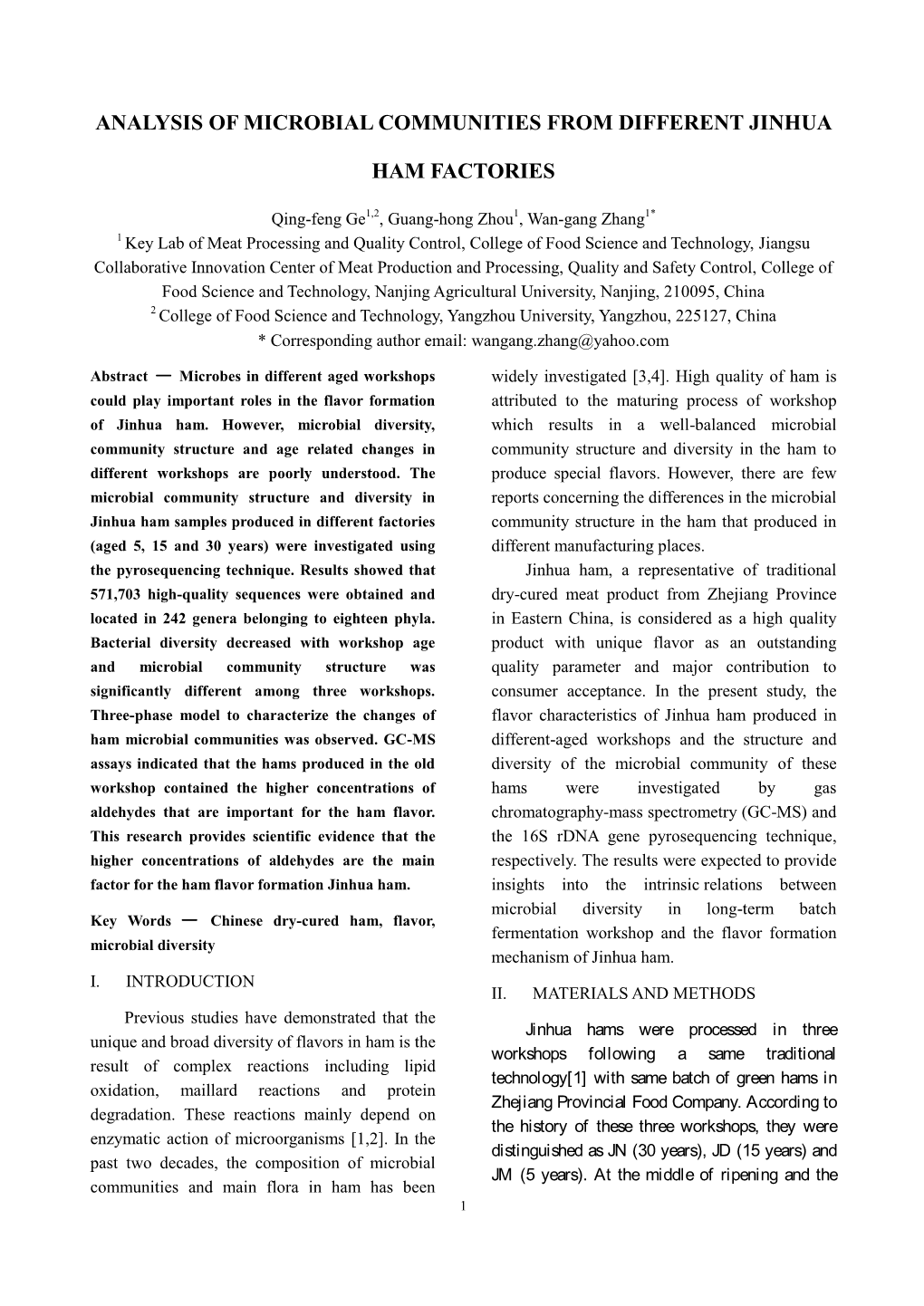 Analysis of Microbial Communities from Different Jinhua Ham Factories