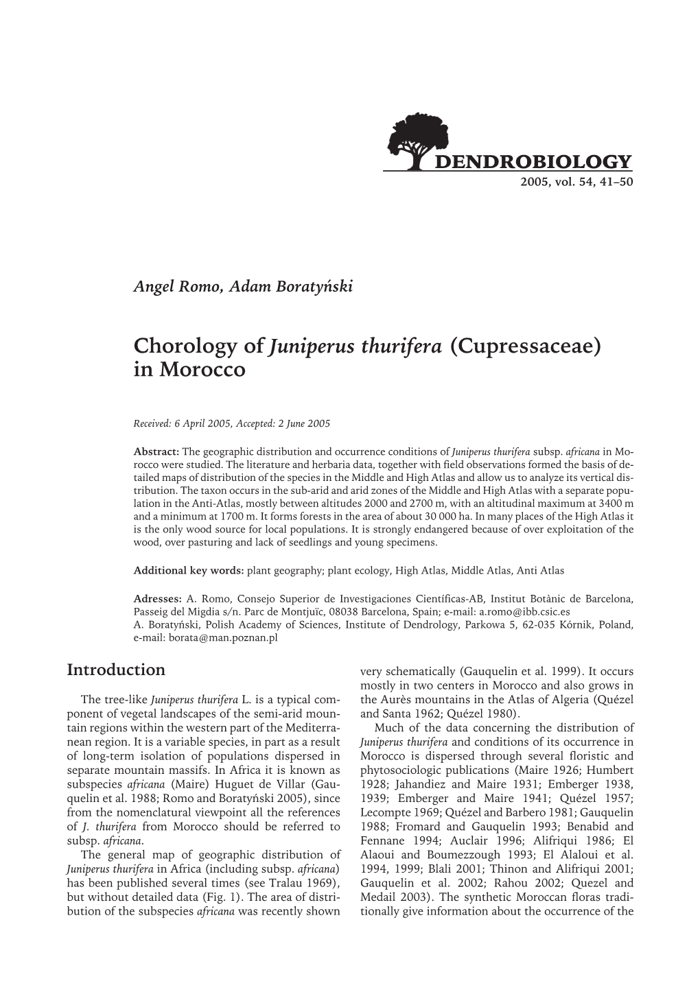 Chorology of Juniperus Thurifera (Cupressaceae) in Morocco