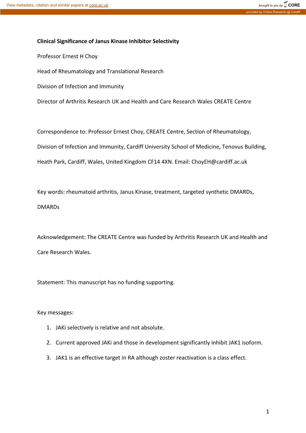 1 Clinical Significance of Janus Kinase Inhibitor Selectivity