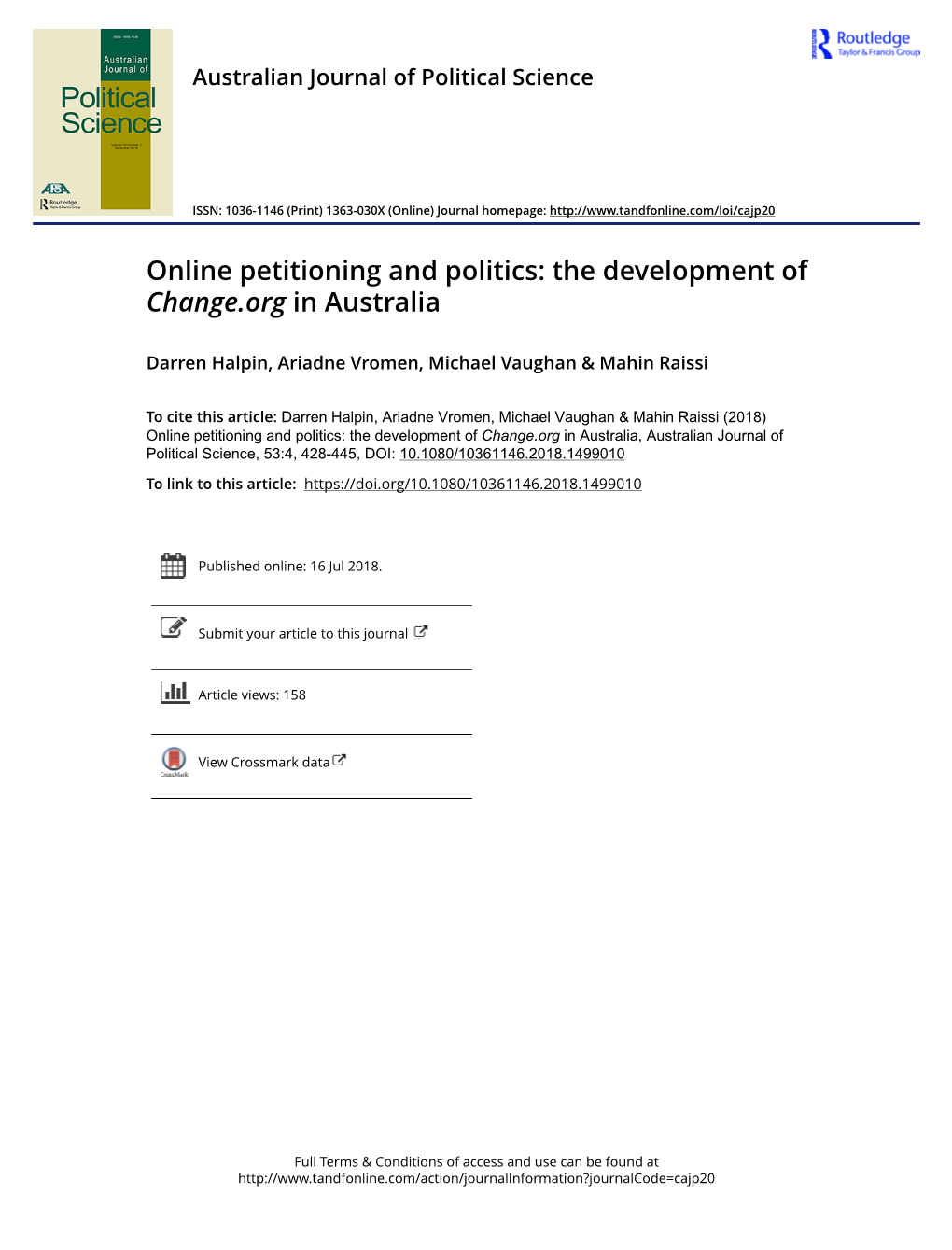 Online Petitioning and Politics: the Development of Change.Org in Australia