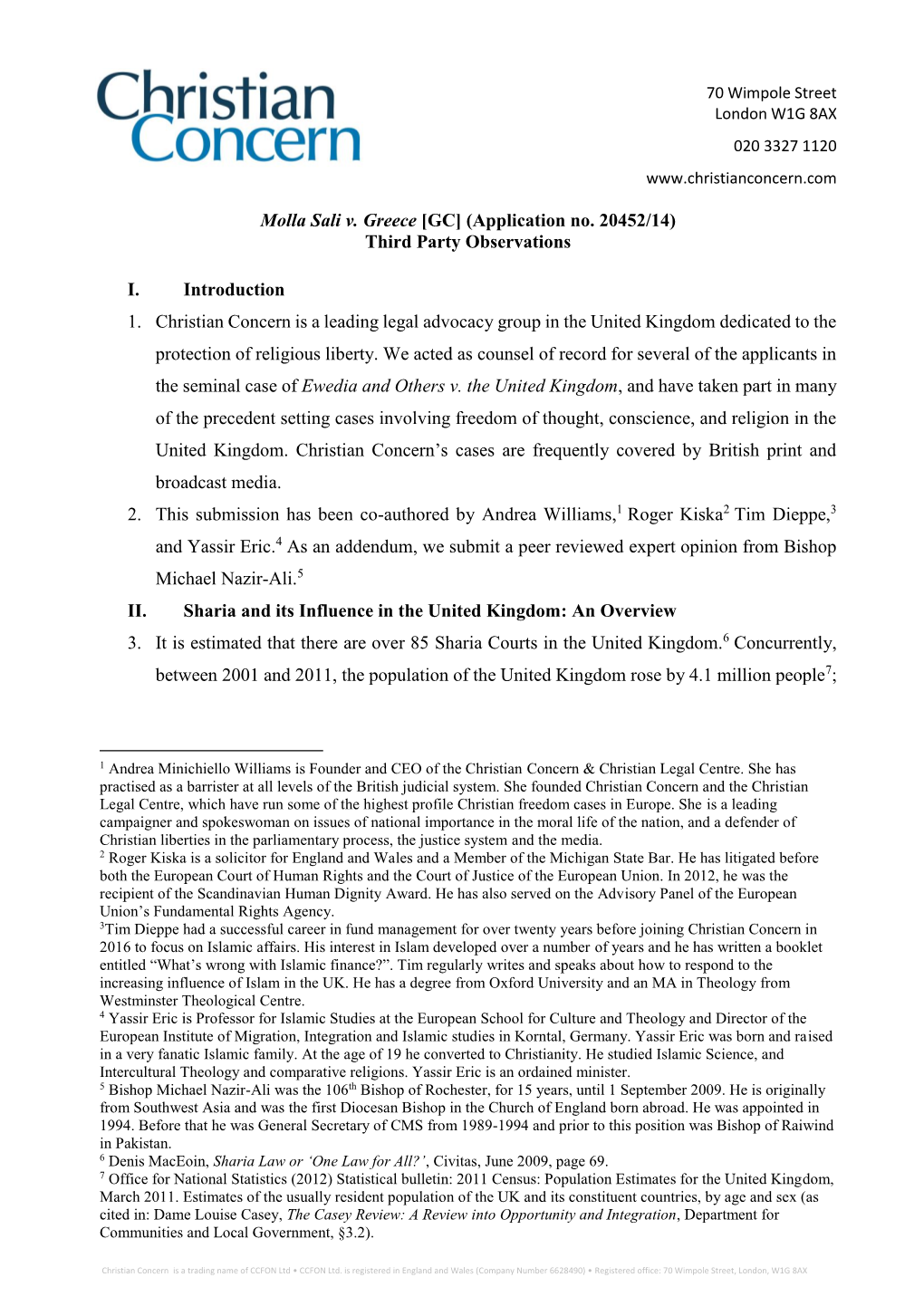 Molla Sali V. Greece [GC] (Application No. 20452/14) Third Party Observations