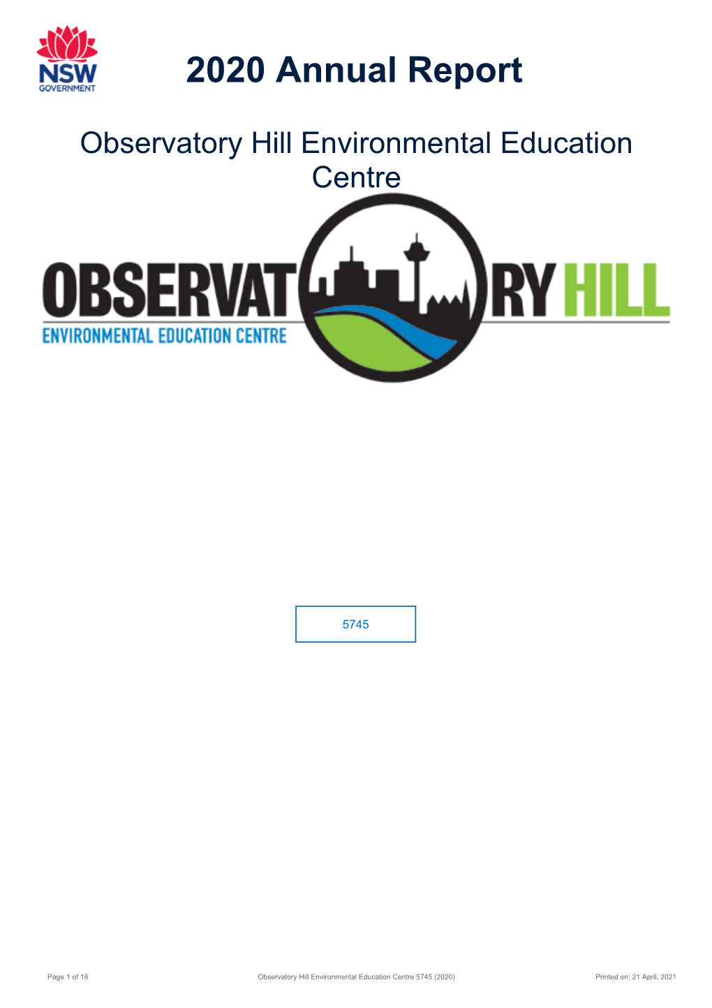 2020 Observatory Hill Environmental Education Centre Annual Report