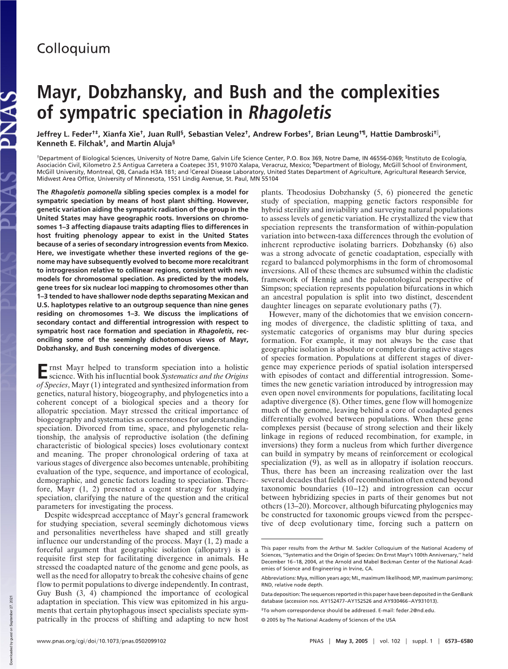 Mayr, Dobzhansky, and Bush and the Complexities of Sympatric Speciation in Rhagoletis