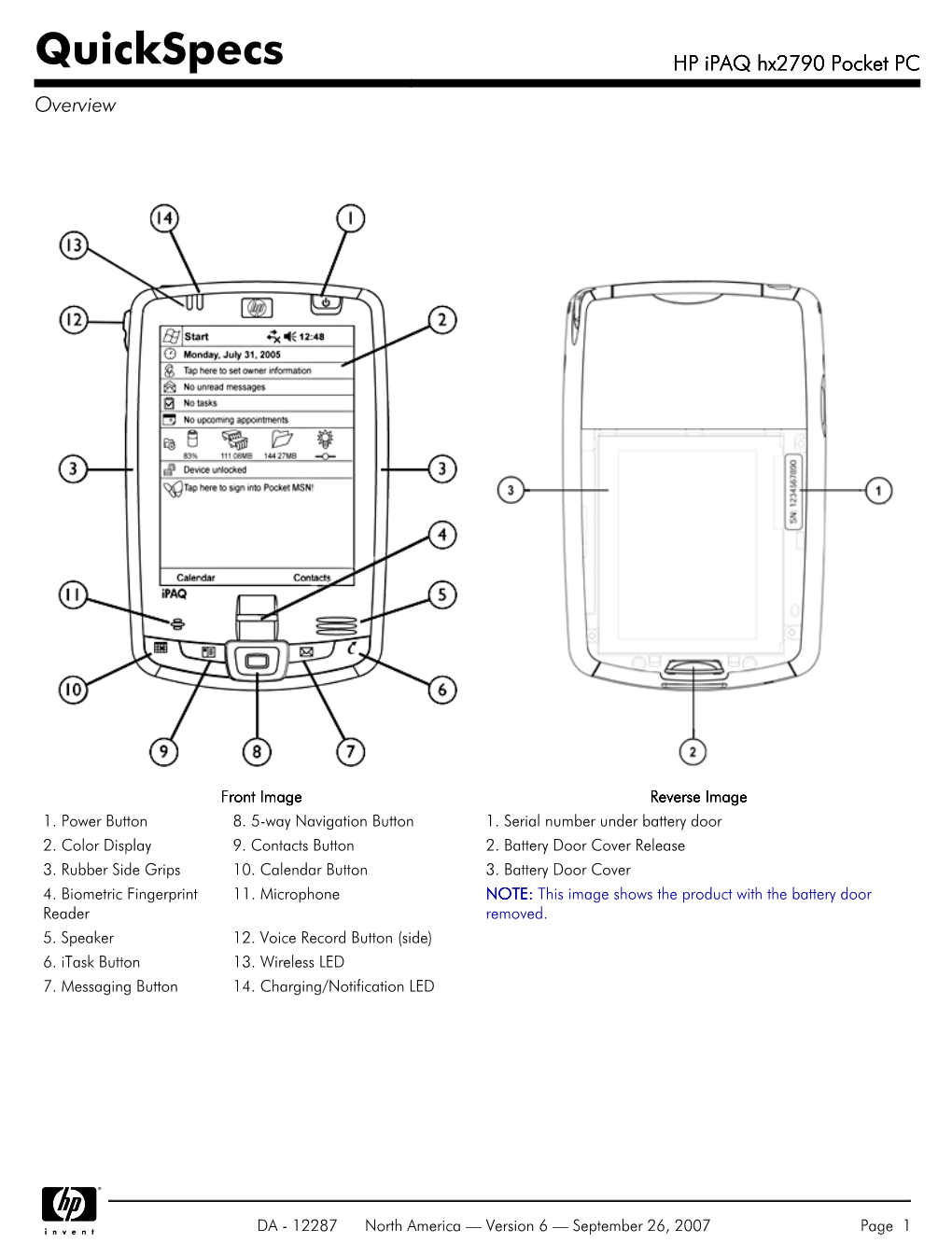 HP Ipaq Hx2790 Pocket PC Overview