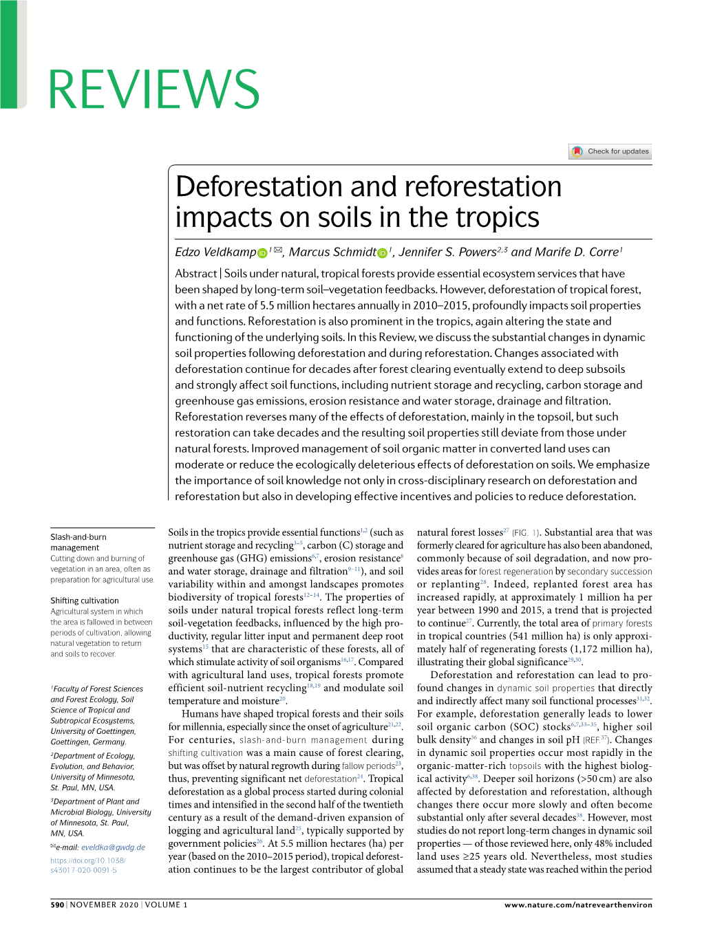 Deforestation and Reforestation Impacts on Soils in the Tropics