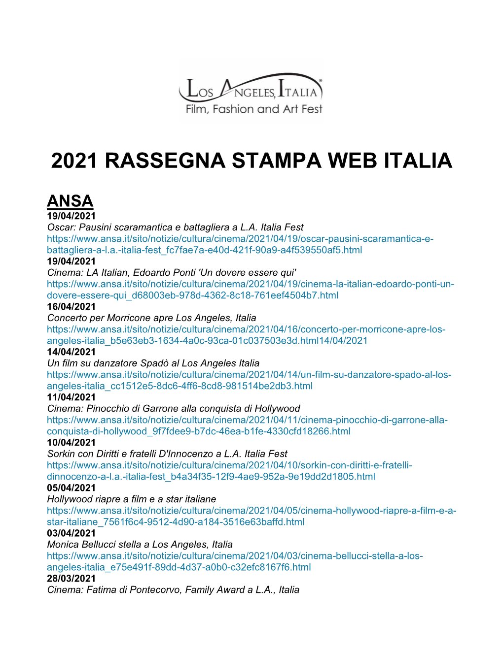 2021 Rassegna Stampa Web Italia