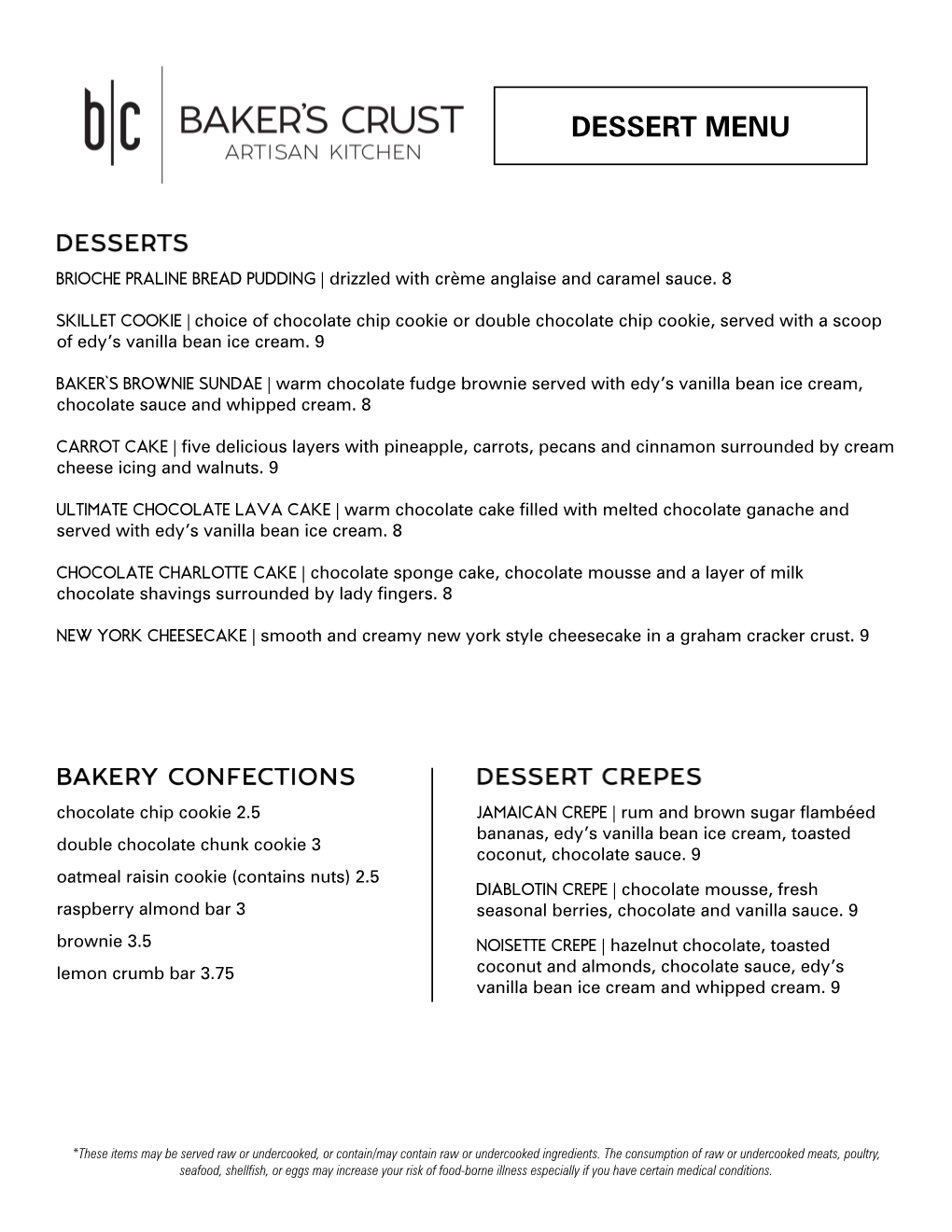 Dessert Menu