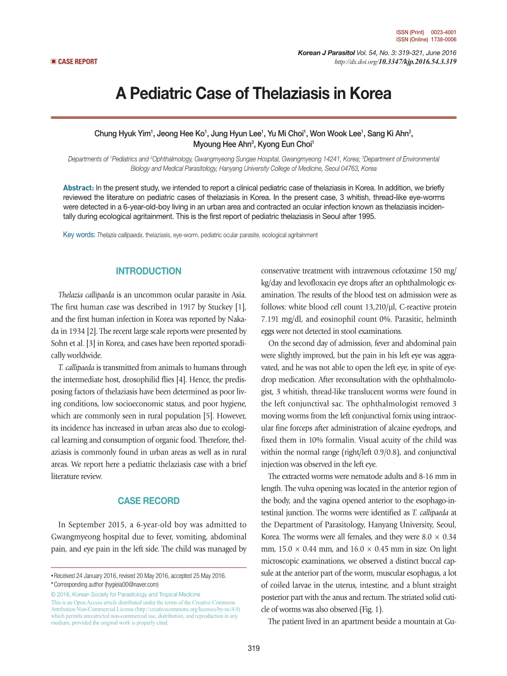 A Pediatric Case of Thelaziasis in Korea