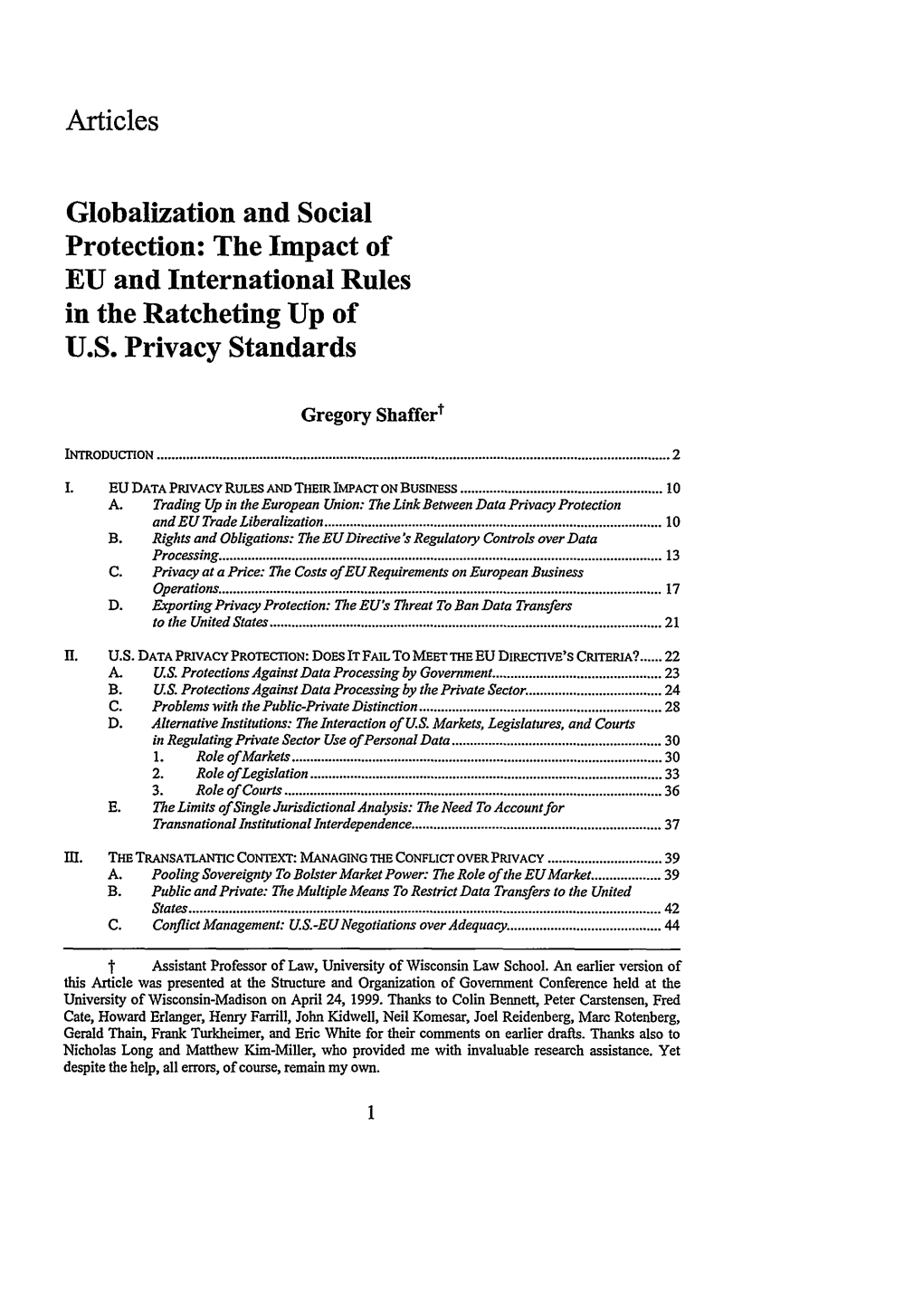 Globalization and Social Protection: the Impact of EU and International Rules in the Ratcheting up of U.S