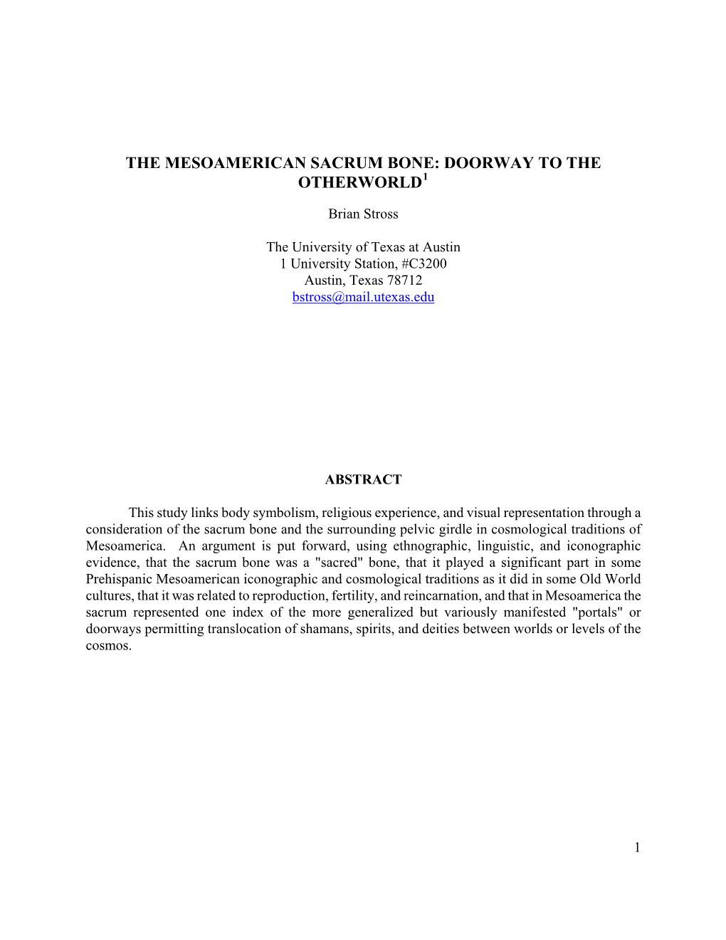 The Sacrum Bone and the Surrounding Pelvic Girdle in Cosmological Traditions of Mesoamerica