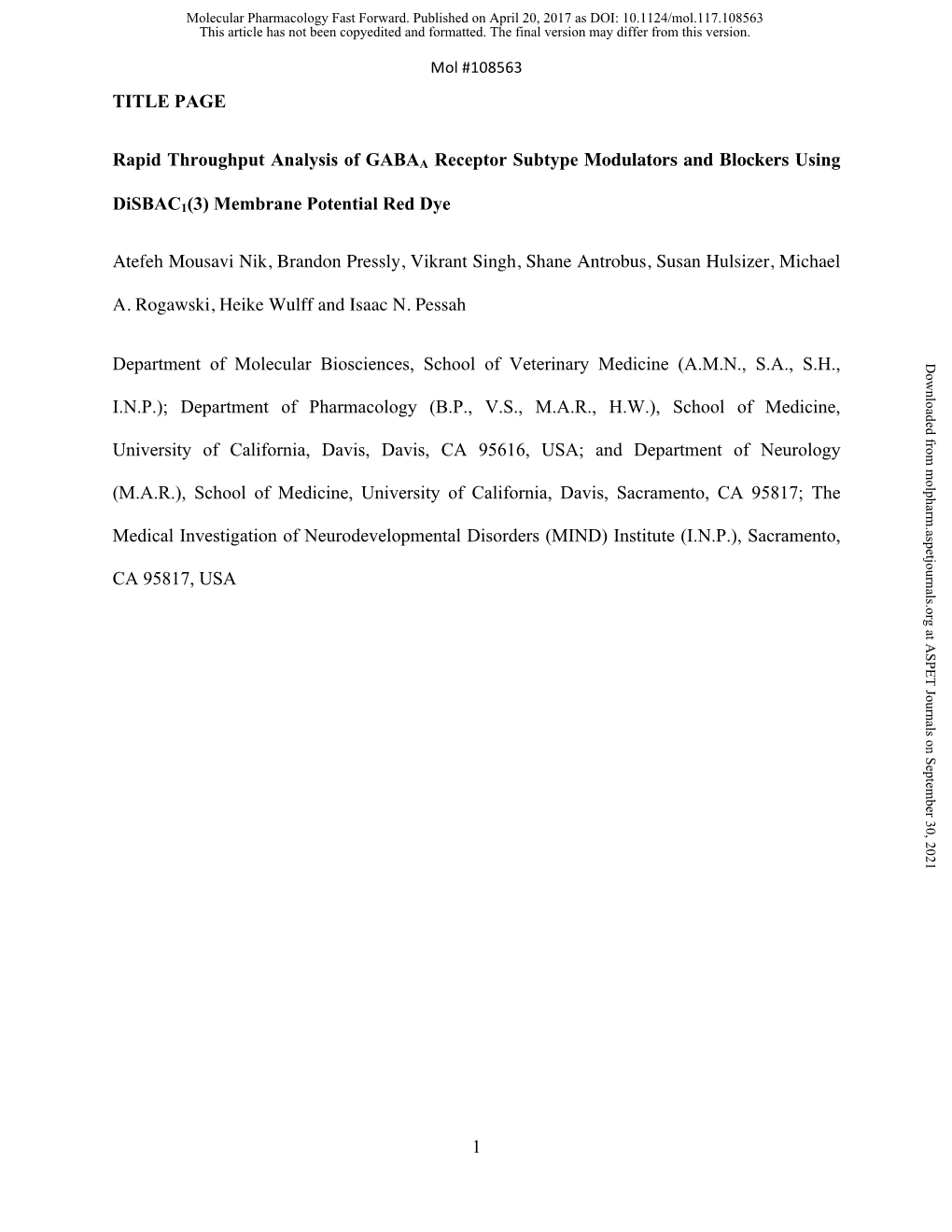 Rapid Throughput Analysis of GABAA Receptor Subtype Modulators and Blockers Using Disbac1(3) Membrane Potential Red