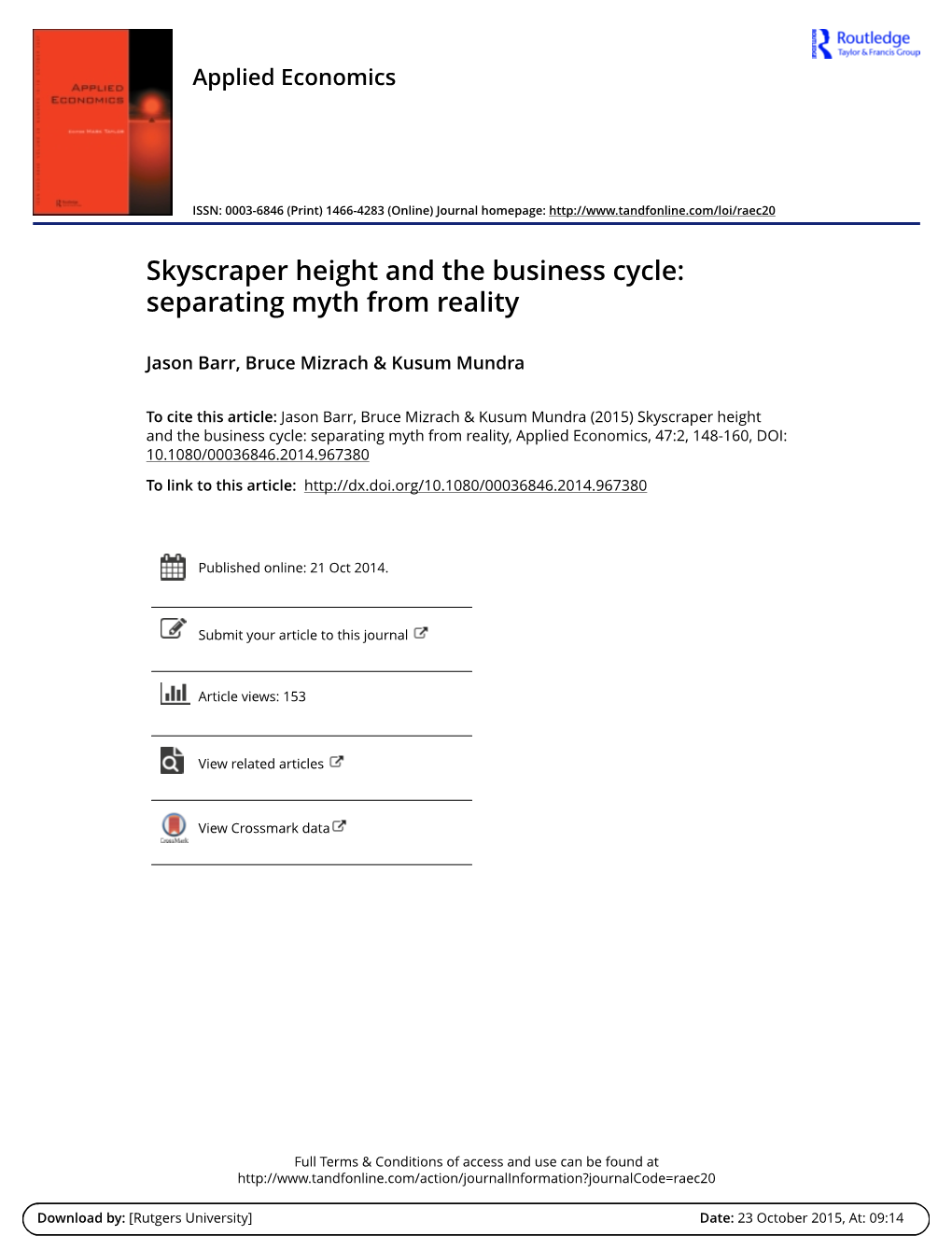 Skyscraper Height and the Business Cycle: Separating Myth from Reality