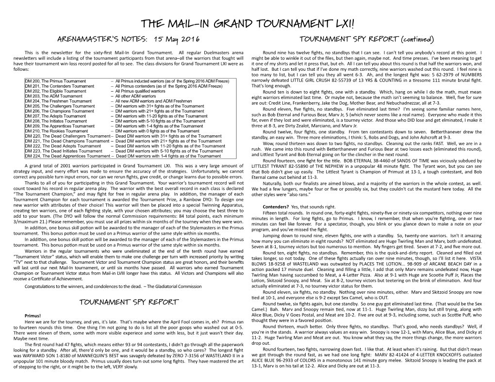 The Mail-In Grand Tournament!