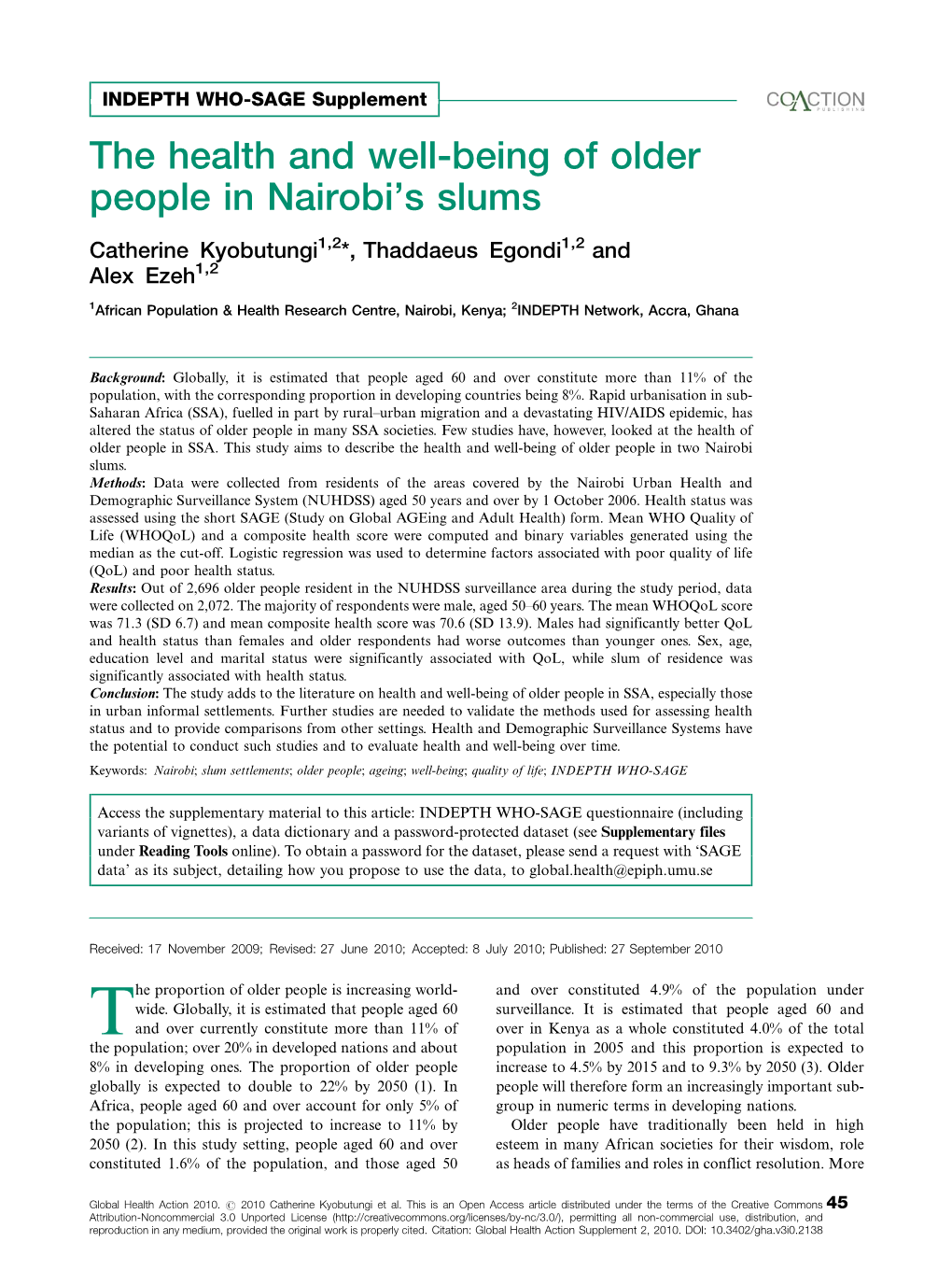 The Health and Well-Being of Older People in Nairobi's Slums