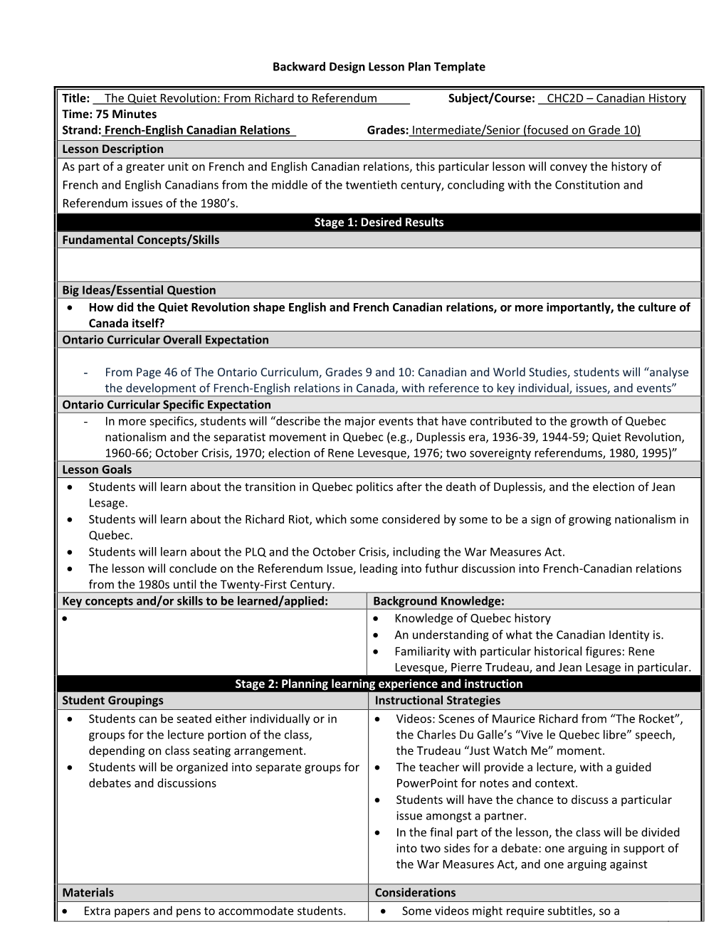 Social Justice/Peace Lesson Plan