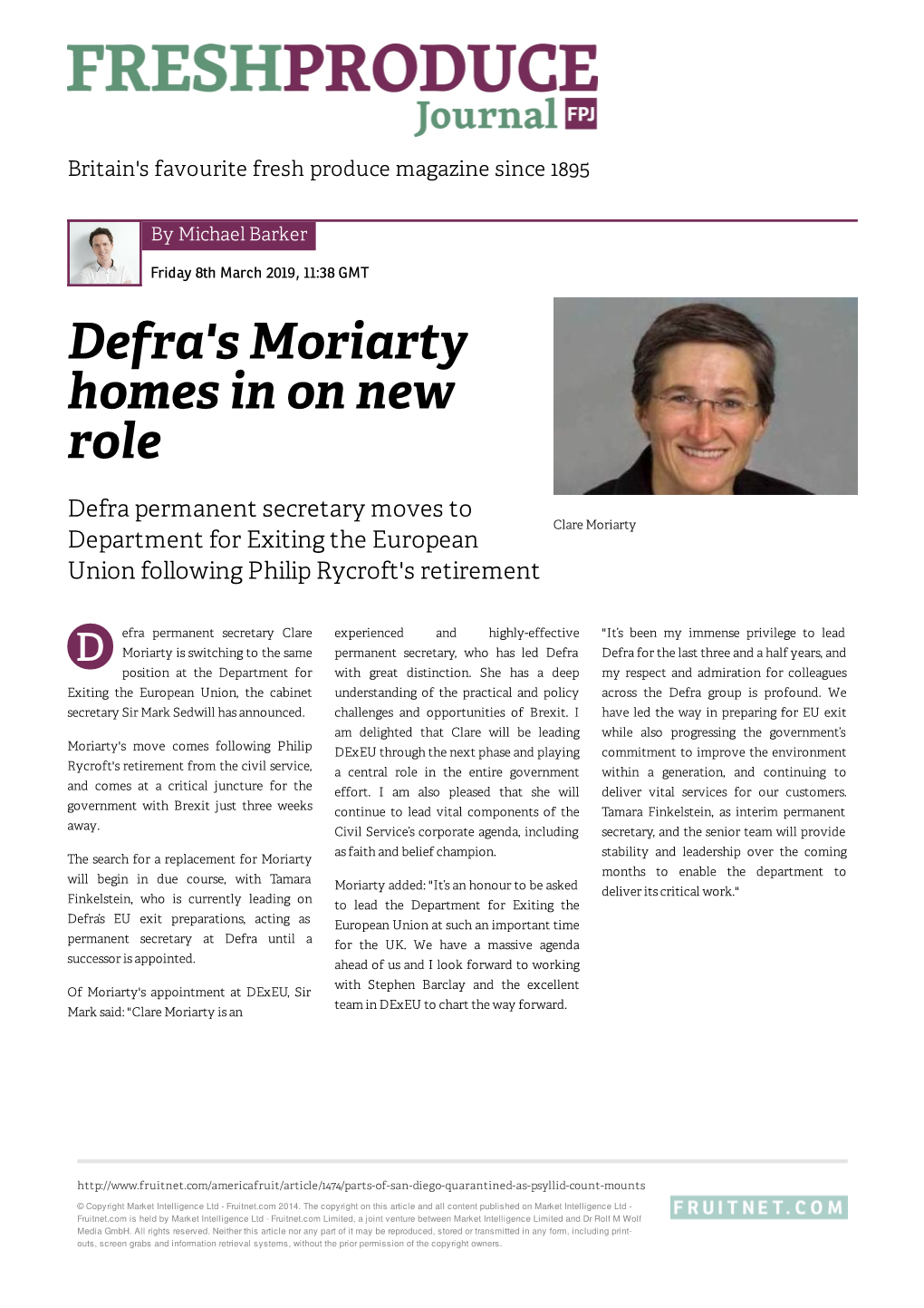 Defra's Moriarty Homes in on New Role