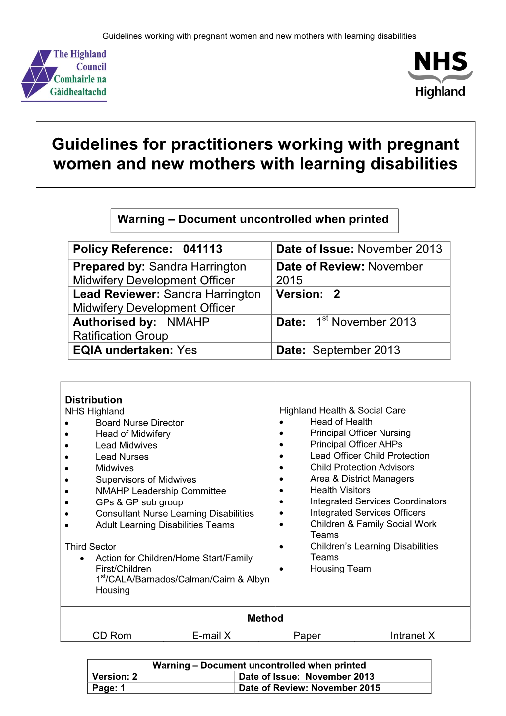 Guidelines for Learning Disabilities Nov 2013