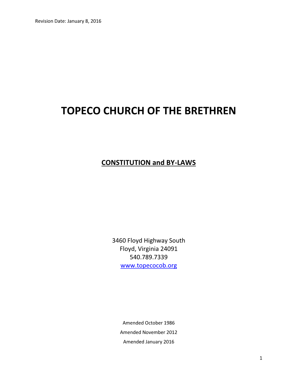 TOPECO CHURCH of the BRETHREN CONSTITUTION And