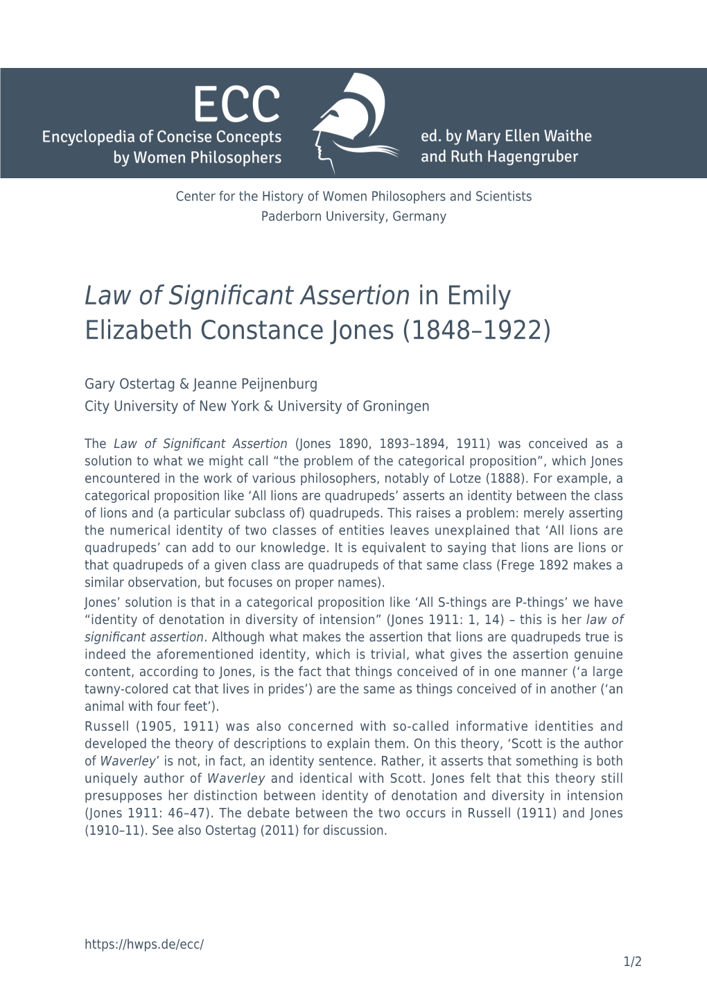 Law of Significant Assertion in Emily Elizabeth Constance Jones (1848–1922)