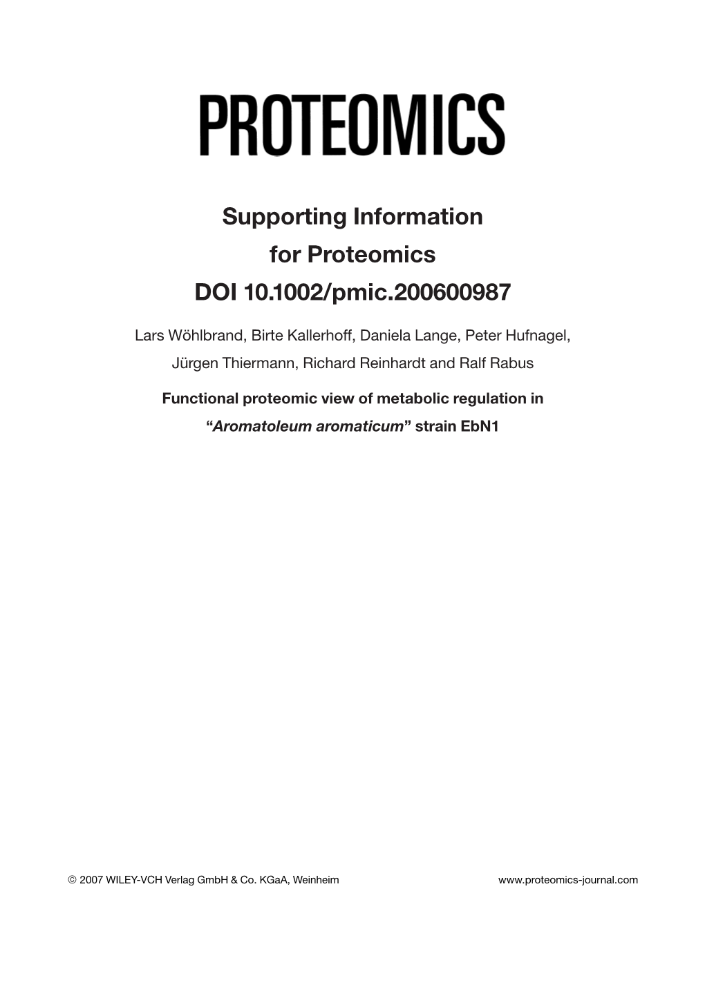 Supporting Information for Proteomics DOI 10.1002/Pmic.200600987