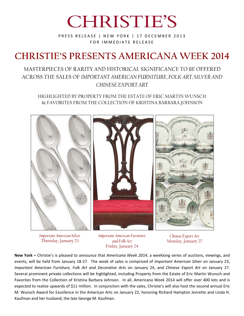 Christie's Presents Americana Week 2014